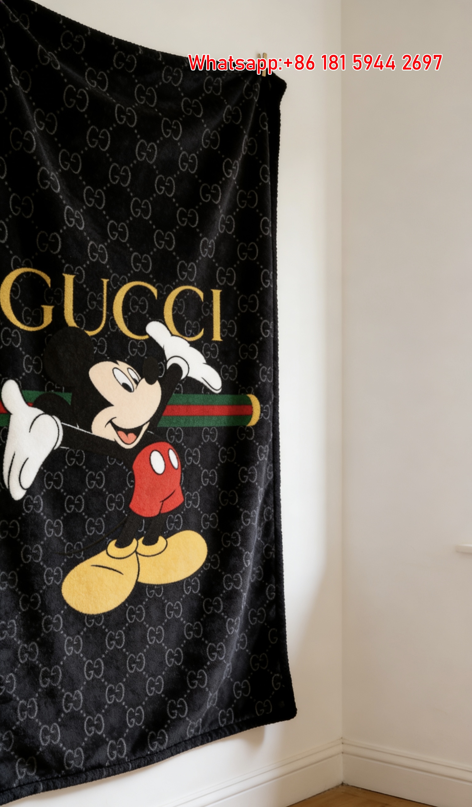 Gucci Mickey Mouse Black GG Monogram Flannel Blanket Wall Hanging throw blanket IMG_2411